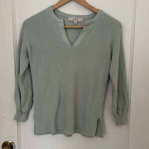 LOFT light sage notched neck knit sweater